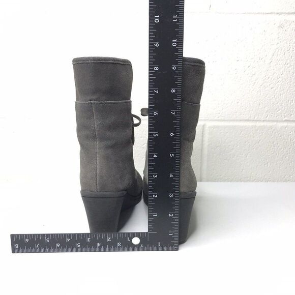 White Mountain Koko Wedge Ankle Boots Suede Charcoal Leather Lace Ties Size 6.5M - Picture 5 of 12
